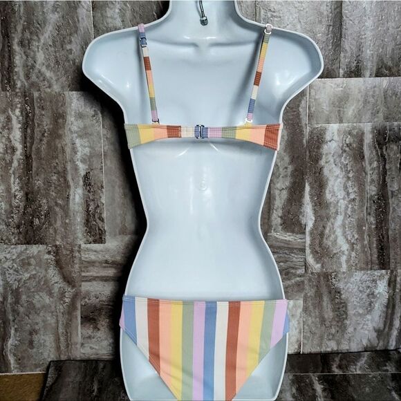 Fun Xhilaration Two Piece Swim Suit Bikini Color Block Ribbed Striped Size Small - Picture 2 of 12